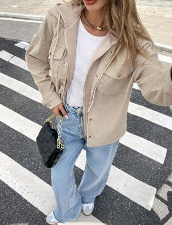 سترة نسائية خريفية من Siren Gaze بغطاء رأس من قماش مخملي 2 في 1، سترة مدفأة، ملابس حرارية، أزياء نسائية، خريف، تنقل، بسيط، مكتب، قديم، عيد الشكر، زر