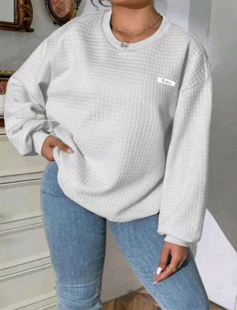 سويت شيرت نسائي INAWLY بمقاس كبير ورقبة دائرية منقوش