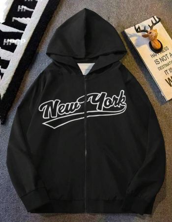 Manfinity Homme بلوفر عادي للرجال بسحاب أمامي ومطبوع عليه حرف، تصميم بسيط، مقاس كبير