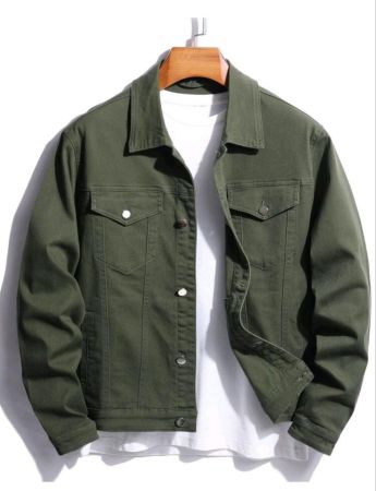 جاكيت جينز رجالي من مانفينيتي هايبمود بتصميم كلاسيكي سادة بجيبين بدون تيشيرت، مناسب للعمل