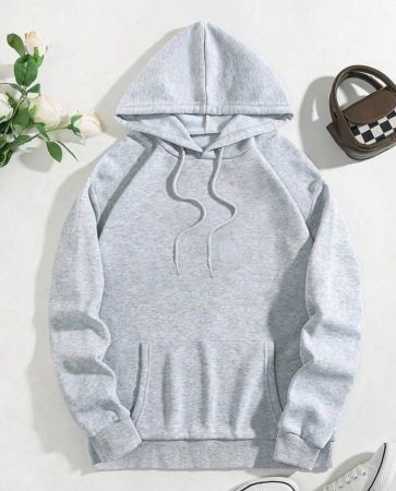 SHEIN x Carly Lawrence INAWLY البلوزة الرياضية النسائية الكاجوال ذات السحاب والقبعة، باللون الرمادي الفاتح مع رسمة كرة 8 على الظهر، كم طويل