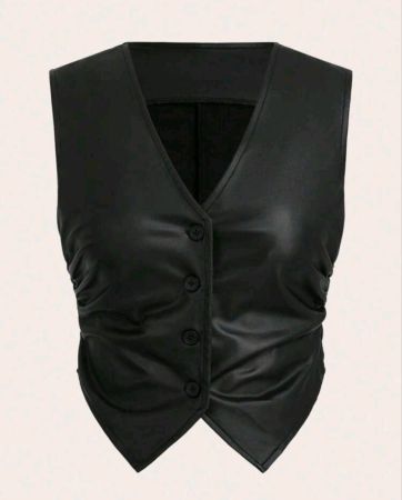 جاكيت SHEIN EZwear كاجوال مقاس كبير بلون سادة بدون أكمام ومكشكش