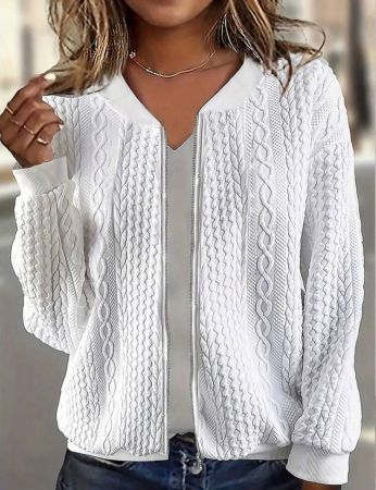 SHEIN LUNE جاكيت كاجوال للبيسبول بسحاب أمامي أبيض نسائي