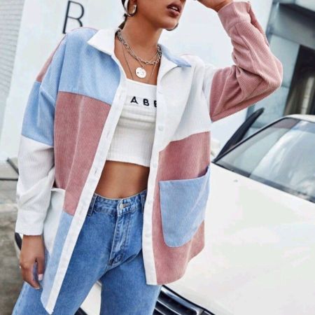 بلوزة EZwear من SHEIN بجيوب أمامية بألوان متعددة