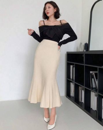 DAZY تنورة خصر عالي حافة حورية البحر محبوك مضلع