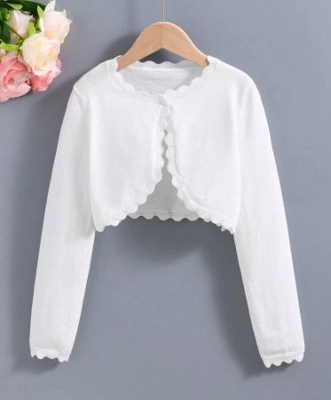 كنزة محبوكة أنيقة بحافة محببة بلون صلب للفتيات في سن المراهقة بأسلوب بسيط