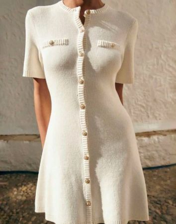 INAWLY فستان كاجوال قصير بأكمام قصيرة بأزرار أمامية ، لون أحادي بتصميم بسيط بجيب وهمي للنساء