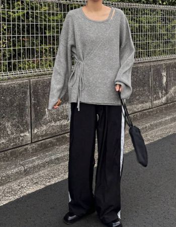 FRIFUL كنزة صوفية صوفية بطول الأكمام بفتحة الكتف ذات ربطة، لون أحادي، مناسبة للخريف والشتاء