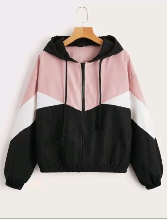 جاكيت SHEIN EZwear بغطاء رأس وتفاصيل رباط بلون موحد