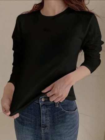 تي شيرت DAZY كاجوال بأكمام طويلة بلون واحد، قطعة واحدة، متعدد الاستخدامات لفصل الخريف