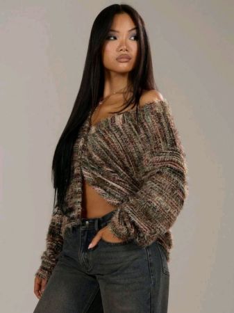 كارديجان موسيرا كبير الحجم منقوش، مناسب للربيع، كاجوال، مخطط من التسعينيات، Y2k