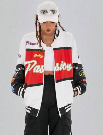 Coolane جاكيتات نسائية الجيب سستة رسالة الخط كاجوال