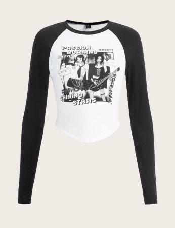 تي شيرت SHEIN EZwear برسومات وأكمام راجلان ورسومات شخصية