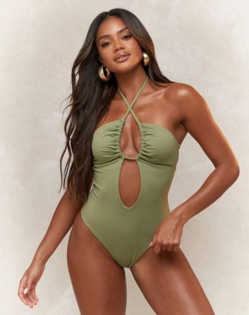 MISSGUIDED بذلة سباحة قطعة واحدة مع صدر مكشوف مجدول وعنق مفتوح للصيف