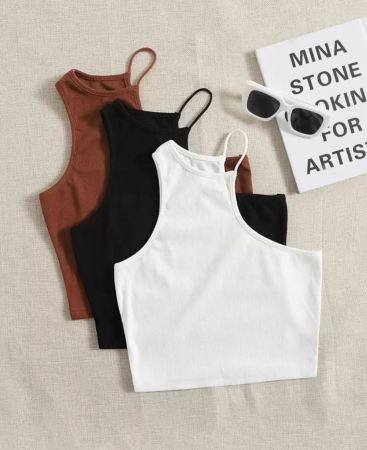 SHEIN EZwear  قطعتين من القمم النسائية برقبة غير متماثلة تصلح للخروجات