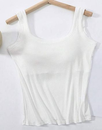 1 قطعة ملابس علوية كاجوال بلون أبيض بتصميم شبه بشكل حرف U مفتوحة من الخلف وأشرطة قابلة للإزالة ونسيج محشو مريحة متعددة الاستخدامات للطبقات