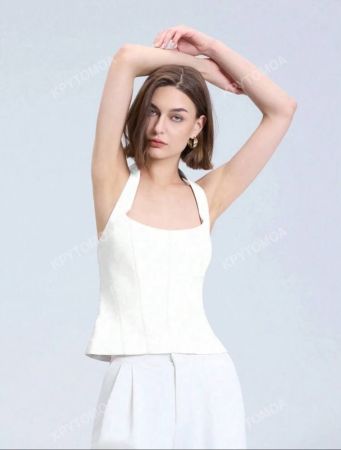 ملابس علوية آنسة بلا أكمام ذو رقبة عالية ظهر مكشوف لون داكن، للارتداء اليومي