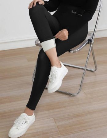 قطعة من طراز سراويل الحرارة الشتوية للنساء ذي الخصر العالي والقصة الضيقة، لاستخدامات يومية وخارجية، باللونين الأزرق الغامق والأسود