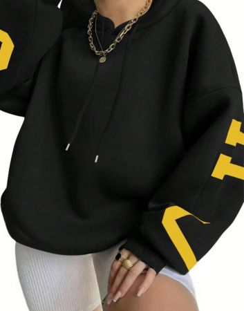 INAWLY هودي كاجوال مطبوع عليه حرف مناسب للمقاسات الكبيرة، ملابس يومية