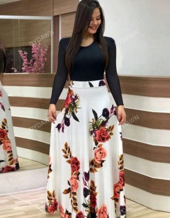 فستان أنيق مطبوع بزهور واسع المدى