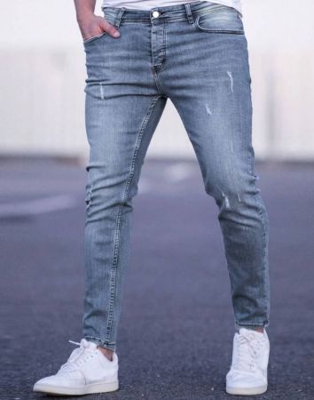 Manfinity Homme جينز نحيل بخدش قط ممزق مهتري الحواف للرجال