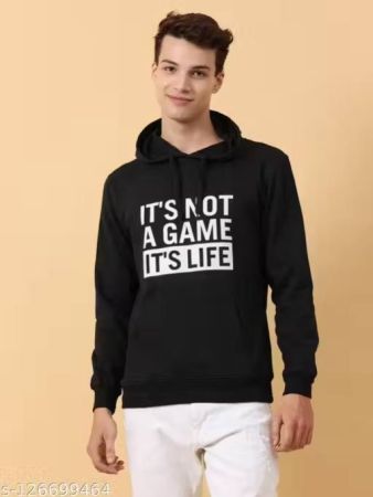 سويت شيرت رجالي من Solobell أسود بأكمام كاملة وأنيق وغير رسمي مع طبعة It's not a Game It's Life على الصدر