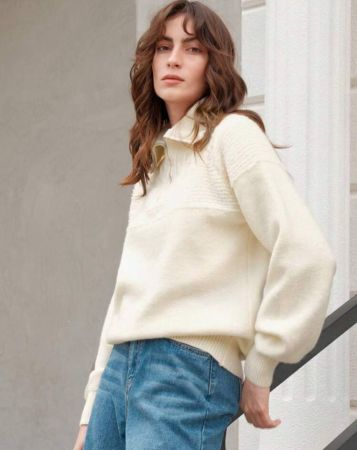 Anewsta سويتر بياقة تونداون للنساء و كتف منخفض