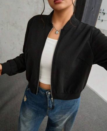 SHEIN EZwear جاكيت فوق الخصر كاجوال بسوستة سميك مقاس كبير