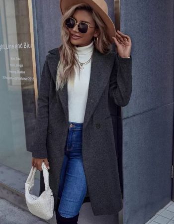 Chiquease معطف بياقة مطوي مسنن صف ازرار مزدوجة