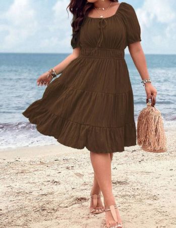 Breezaya فستان ربطة امامية حافة مكشكشة مقاس كبير