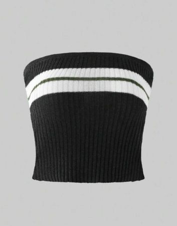 SHEIN ملابس علوية كامي مضفر على الطراز الأوروبي والأمريكي للمراهقات، ملابس علوية بحمالات رفيعة مخططة يمكن ارتداؤها بمفردها، ملابس علوية أنبوبية ضيقة بتباين الألوان أنيقة للبس تحت الملابس