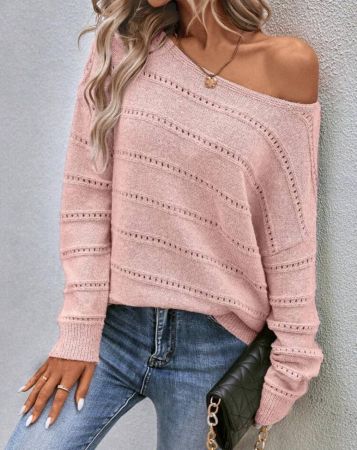 SHEIN LUNE كنزة صوفية نسائية بأكمام طويلة وياقة طاقم، لون سادة، موضة صيفية، بلوزة محبوكة للخريف والشتاء