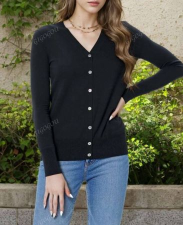 GIGOGOU كارديجان محبوك للنساء في فصلي الربيع والخريف، بأكمام طويلة