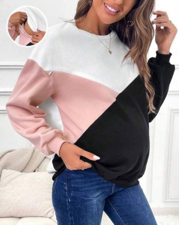 SHEIN معطف حمل لحياكة الرضاعة بأكمام طويلة ولوحات ملونة