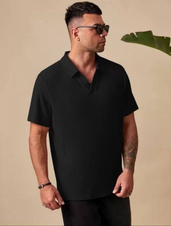 EASEVO قميص بولو موحدة اللون محبوك مضلع للرجال