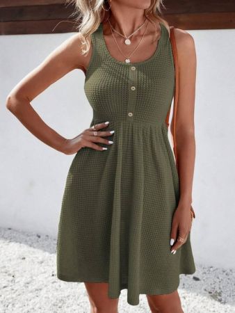 فستان نسائي من LXURY، فستان سادة بأزرار أمامية وفتحة رقبة دائرية، فستان STADIG للنساء