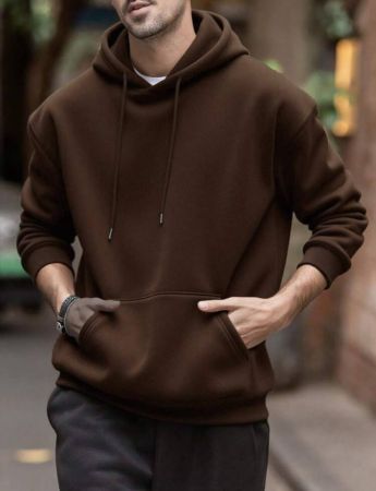 هودي كاجوال بأكمام طويلة وجيب سحاب، لون أحادي، للرجال، مناسب للخريف والشتاء وعودة المدرسة