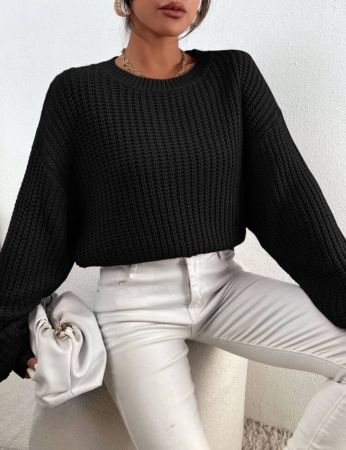 Chiquease كنزة صوفية كاجوال ذات أكمام متساقطة من الكنز المحبوك الأساسي،كنزة صوفية نسائية بأكمام طويلة لفصلي الربيع والخريف، تركيب عادي، باللون الأسود،سترات نسائية ، ملابس علوية بأكمام طويلة