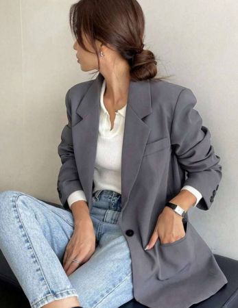 DAZY بليزر نسائي كاجوال أحادي اللون، بليزر نسائي للخريف، ملابس نسائية للخريف