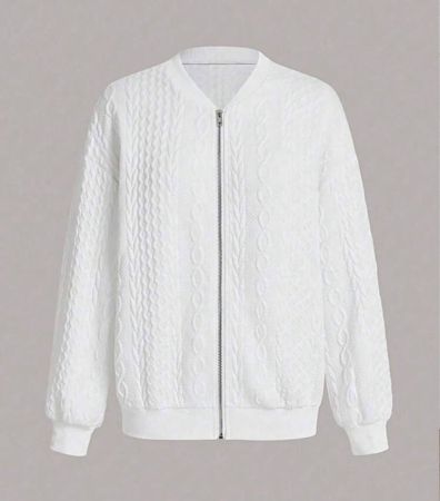 Chiquease جاكيت كاجوال للبيسبول بسحاب أمامي أبيض نسائي