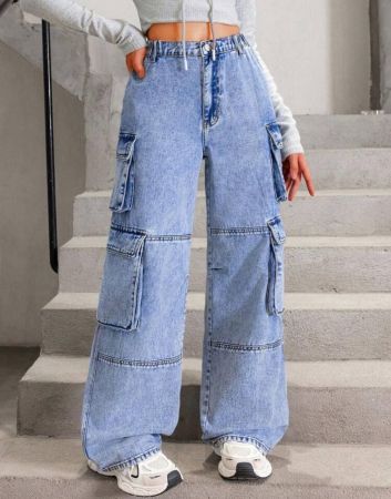 SHEIN جينز مُستقيم الساق، واسع الساق ، مغسول للفتيات المراهقات، موضة عصرية جديدة للاستخدام اليومي