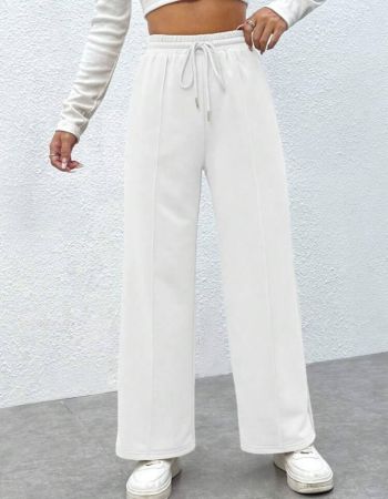 SHEIN PETITE سروال نسائي واسع عادي بخصر رباط بلون سادة وجيوب