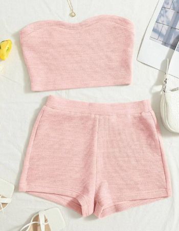 Soleia محبوك مضلع لباس علوي بدون حمالات و شورت ركوب الدراجات النارية