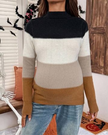 SHEIN كنزة طويلة الأكمام كاجوال للحوامل، ألوان متباينة، خريف/شتاء