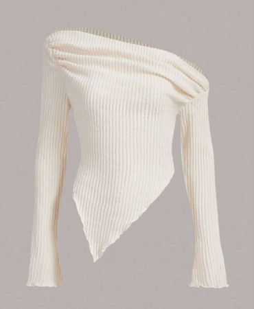 SHEIN ICON قميص بياقة غير متماثلة مع تطريز كرانش