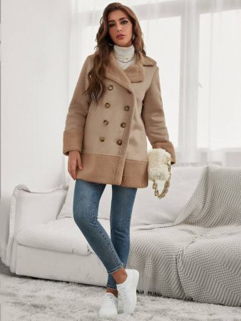 معطف شين فرينشي ببطانة مخملية مزدوجة الصدر