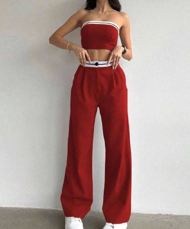 Chiquease إطقم بنطلون وأعلى مقلم للنساء مجموعة كاجوال قطعتين لارتداء في راس السنة