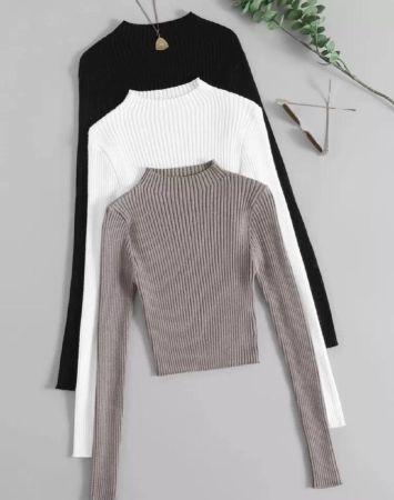 Chiquease 3 قطع من الجوارب محبوكة مزيّنة بخطوط مجعدة، ملابس علوية بأكمام طويلة