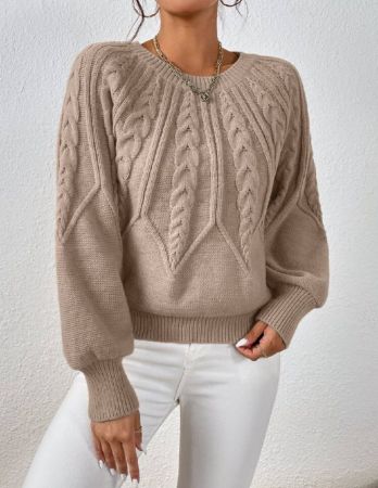 EMERY ROSE كنزة صوفية كنزة بأكمام فانوس مصنوعة من غزل السلك،ملابس علوية بأكمام طويلة