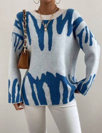 SHEIN LUNE كنزة صوف نمط جرافيك منخفض الاكتاف